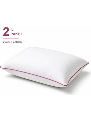 Binna Soft Comfort Touch Biyeli Yastık 2'li Paket 50X70 cm 1000 gr Boncuk Silikon Elyaf Dolgulu - Pembe