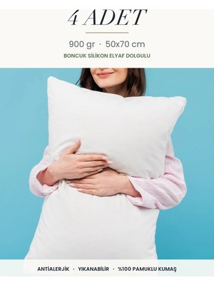 Binna Soft Comfort Touch 4 Adet 900 gr Boncuk Silikon Elyaf Dolgulu Yastık 50X70 cm Antialerjik Yıkanabilir Otel Yastığı Seti