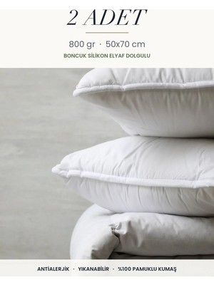 Binna Soft Eco 2 Adet 800 gr Boncuk Silikon Elyaf Dolgulu Yastık 50X70 cm Antialerjik Yıkanabilir Otel Yastığı Seti