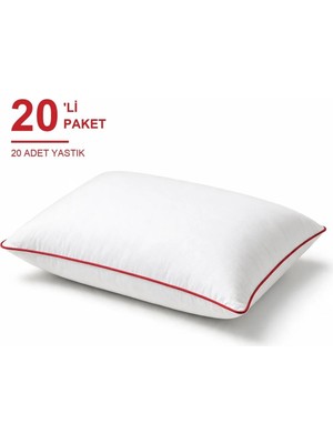 Binna Soft Eco Biyeli Yastık 20'li Paket 50X70 cm 800 gr Boncuk Silikon Elyaf Dolgulu - Kırmızı