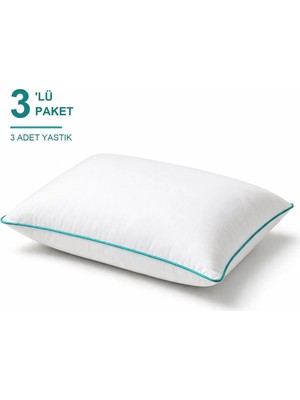 Binna Soft Comfort Touch Biyeli Yastık 3'li Paket 50X70 cm 1000 gr Boncuk Silikon Elyaf Dolgulu - Turkuaz