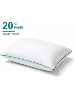 Binna Soft Comfort Touch Biyeli Yastık 20'li Paket 50X70 cm 900 gr Boncuk Silikon Elyaf Dolgulu - Turkuaz