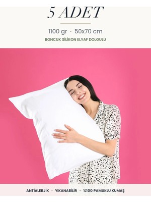 Binna Soft Cloud Support 5 Adet 1100 gr Boncuk Silikon Elyaf Dolgulu Yastık 50X70 cm Antialerjik Yıkanabilir Otel Yastığı Seti
