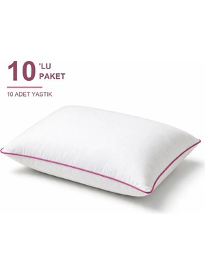 Binna Soft Comfort Touch Biyeli Yastık 10'li Paket 50X70 cm 1000 gr Boncuk Silikon Elyaf Dolgulu - Pembe