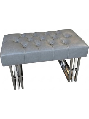Gri Deri Döşemeli Krom Füme Çift Kaplama Metal Ayaklı Bench