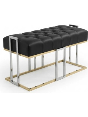 Gold Krom Kaplama Siyah Vegan Deri Bench