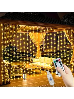 Varsoph 300 Ledli 10 Sarkıt Perde LED Işık-8 Fonksiyon, Uzaktan Kumandalı, 3x3 Metre (5468)
