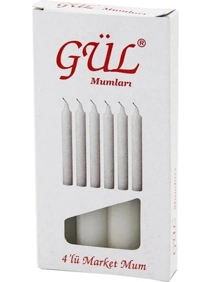 Varsoph 4pcs - Ince   Çap=1.6cm - UZUNLUK=12CM   Beyaz Klasik  Market Mum (5468)