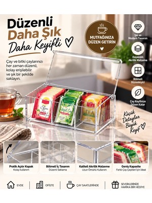 Tasarım Evi Boxup 6 Bölmeli Kapaklı Çay Kutusu Poşet Bitki Çayı Kabı