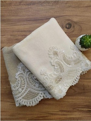 iselahome Berila Kadife Havlu Krem&cappicuno Havlu Takımı-El&yüz Havlu Seti 50&90