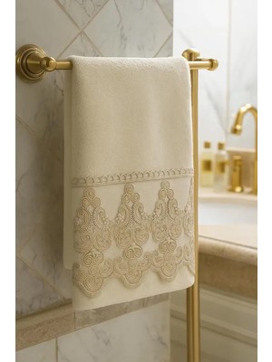 iselahome Berina Kadife Havlu Krem-El&yüz Havlusu 50&90