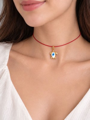 Femenino Kırmızı Ipli Mineli Kaplumbağa Charm Ayarlanabilir Choker Kolye