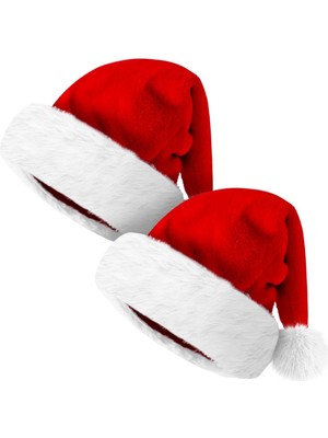 Giggling Getup Premium Noel Baba Şapkası 2'li Paket - Peluş Kırmızı Kadife Noel Şapkaları Po