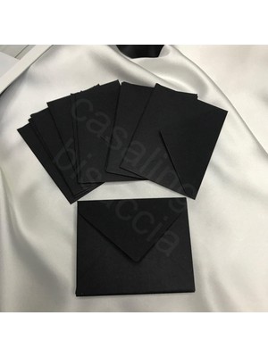 Siyah Küçük Mesaj Zarfı 7x9 cm Mini Tebrik Kartı ve Teşekkür Notu Zarfı (Düğün, Nişan, D