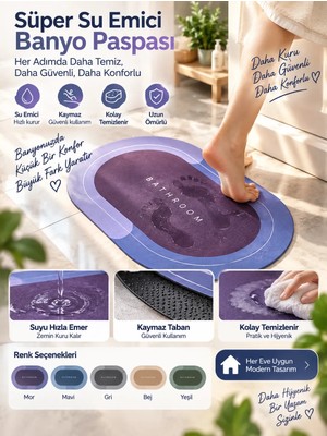 Sihirli A+Kalite Uzun Ömürlü Su Emici 3,5 mm 40X60 Bathroom Banyo Aksesuarı Oval Paspas