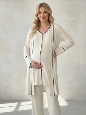 Hafsara Viscoz Yumuşak Dokulu Önden Düğmeli Sabahlıklı Lohusa Pijama Takımı