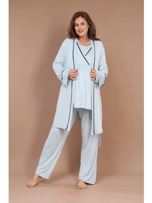 Hafsara %100 Pamuklu Uzun Kollu Sabahlıklı Biyeli Lohusa Pijama Takımı