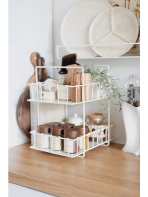 Dekorz Dükkan Rustic Çift Katlı Krem Metal Stand