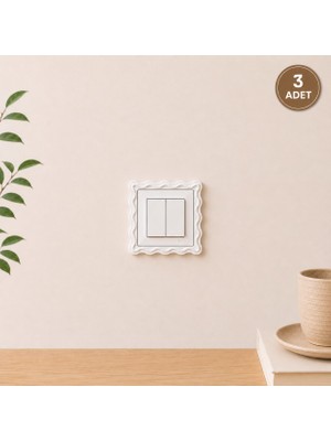 Nebron 3 Adet Dalga Desenli Priz ve Anahtar Çerçevesi Yapışkanlı 3 Adet Şık Tasarım Standart Ölçü 8.4 cm Iç Çap