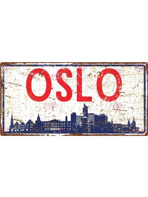 AYNED Print Norveç Oslo Temalı Mdf Duvar Dekoru, Eskitme Görünümlü Şehir Tabelası