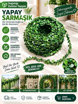 Tasarım Evi 7.5 Metre Tel Yaprak Doğalgaz Borusu Süsü Şerit Yapay Taç Sarmaşık Çiçek Süs