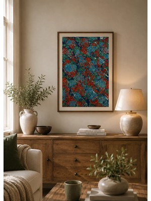 Muguetarts %100 El Sanatı Ebru Sanatı Okyanusta Gün Batımı Çerçevesiz Yasemin Acar Eseri 34X50 Cm.