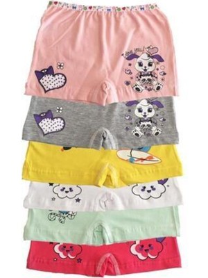 TUTKU Kız Çocuk Renkli Likralı Pamuk Boxer 6 Lı Paket-KARIŞIK RENK-4-5 Yaş