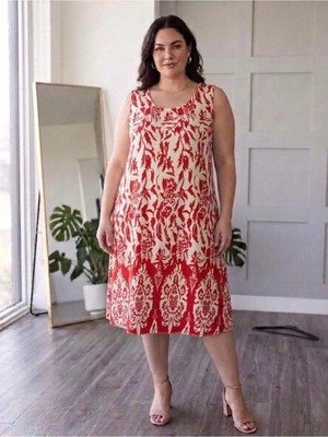 Emeliya Moda Emeliyamoda Desenli Dokuma Viskon Büyük Beden Anne Elbisesi