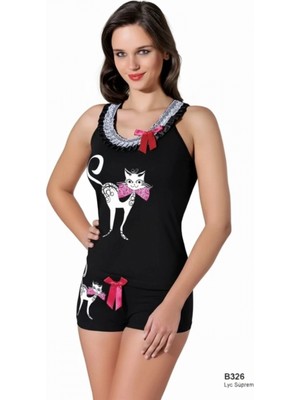 Pileli Store Kedi Baskılı Sporcu Şortlu Takım B326