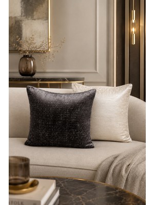 Fuly Consept Home Design Fuly Consept Avangart Antrasit & Ekru Kırlent Kılıfı 43X43 cm 2’li Set