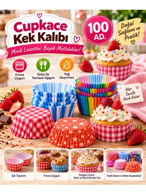 Tasarım Evi 100 Adet Muffin Cupcake Kağıdı, Renkli Kağıt Muffin Kek Kalıbı Desenli