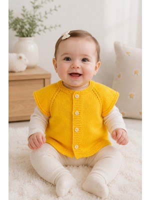 Setfix El Örgüsü Bebek Yeleği, 3-6 Ay, Dikişsiz, Kısa Kollu, Düğmeli, Anti Pilling, Handmade