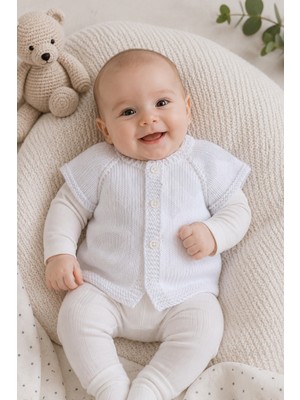 Setfix El Örgüsü Bebek Yeleği, 3-6 Ay, Dikişsiz, Kısa Kollu, Düğmeli, Anti Pilling, Handmade