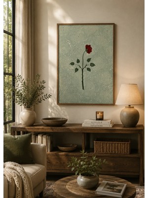Muguetarts %100 El Sanatı Ebru Sanatı Yalnız Gül Çerçevesiz Yasemin Acar Eseri 22,5x 50 Cm.
