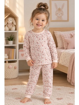 Mivora Çiçek Desenli Çocuk Pijama Takımı – Pudra