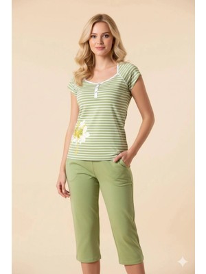 Pileli Store Şahinler Kadın Çizgili Patlı Kaprili Pijama 21173