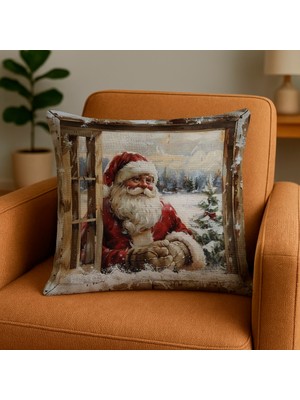 Minoza Vintage Noel Baba Dijital Baskılı Kırlent Kılıfı 43X43 cm 1A Det