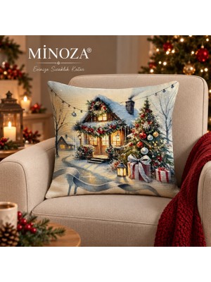 Minoza Kış Manzaralı Dijital Baskılı Kırlent Kılıfı 43X43 cm 1 Adet
