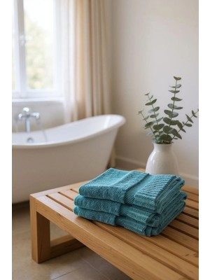 Erca Home Tekstil Ürünleri %100 Pamuklu İkili Çok Şık El ve Yüz Havlusu 45 x 70 Petrol Mavisi