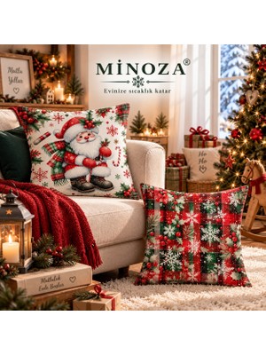 Minoza Digital Baskılı Noel Desenli Dekoratif Kırlent Kılıfı 2' Li Set