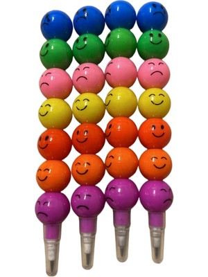 Belirtilmemiş Emoji Yüzlü Renkli Kalem Seti 4'lü Stacked Topu Kalem Çocuk Okul Kırtasiye Hediye