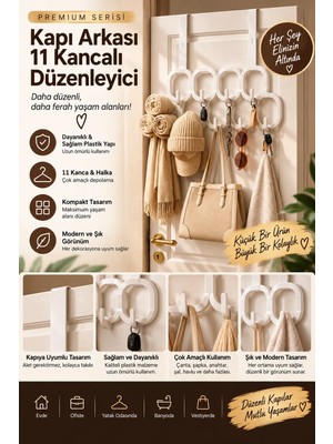 Tasarım Evi 11 Kancalı Çok Amaçlı Kapı Arkası Askısı Karışık (Kare-Yuvarlak)