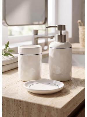 The Mia Pure Banyo Seti Beyaz Mavi 3 Parça