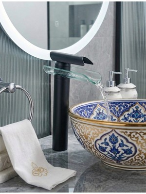 Titanium Design Cam Şelale Siyah Çanak Lavabo Bataryası