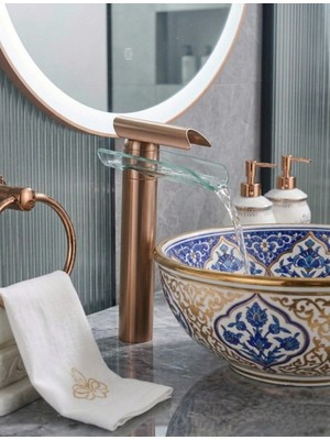 Titanium Design Cam Şelale Rose Gold Çanak Lavabo Bataryası