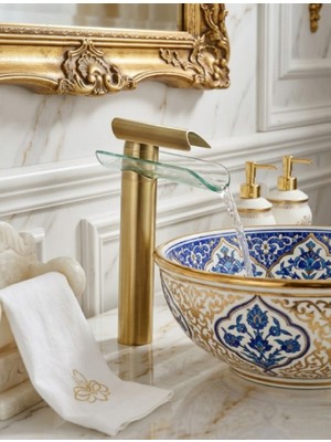 Titanium Design Cam Şelale Gold Çanak Lavabo Bataryası