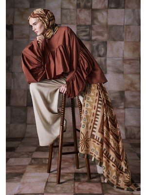 Fresh Scarfs Abstract Flow Desen Vual Eşarp Somon