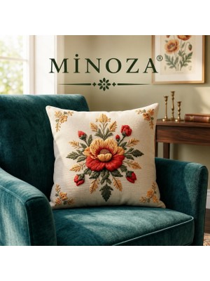Minoza Digital Baskılı Punch Nakış Desenli Dekoratif Kırlent Kılıfı Sonbahar Esintisi 1 Adet
