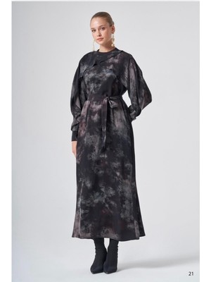 Nuss 2050 Batik Desen Kuşaklı Elbise