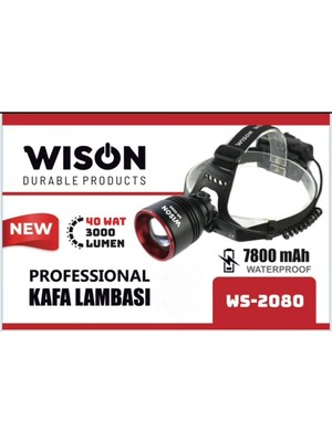 WISON WS-2080 Profesyonel Kafa Lambası 3000 Lümen 40 Watt Şarjlı Suya Dayanıklı Özellikler